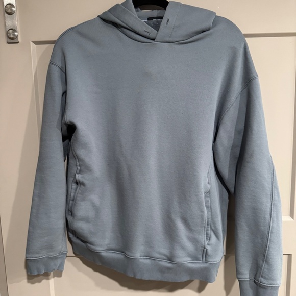 Theory Hoodie Mens Medium Gray Blue Terry Cotton Sweatshirt Pullover - Picture 8 of 8